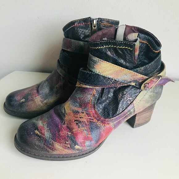 L'Artiste Spring Step Shazzam Navy Multicolored Ankle Boots Size US 8.5 EU 39 - Picture 2 of 8
